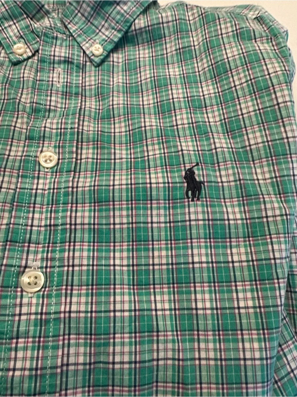 Ralph Lauren Men’s Teal and White Plaid Button-Down Shirt